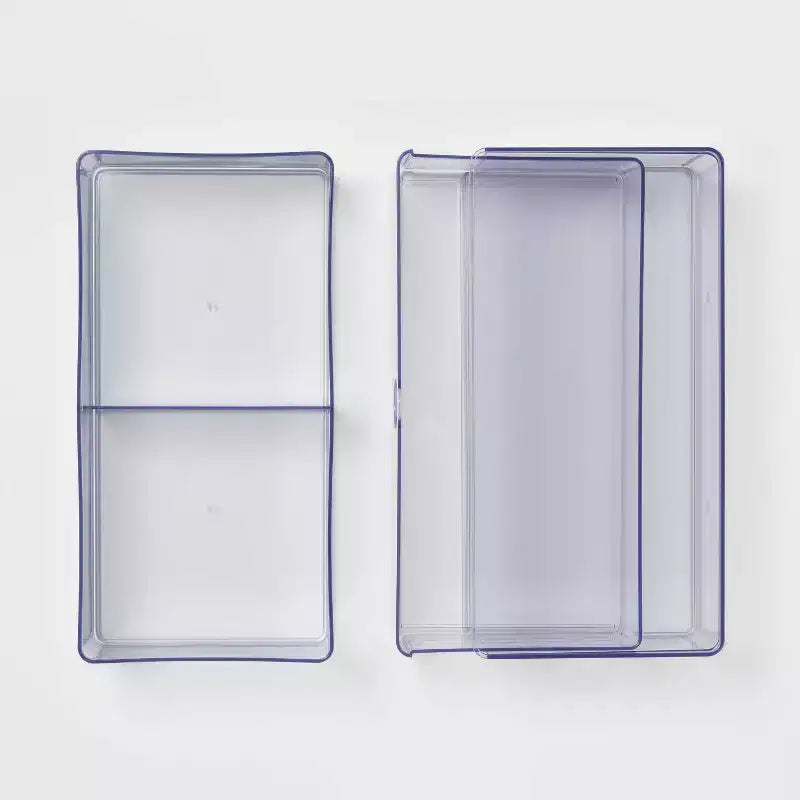 Cassetto impilabile trasparente, contenitore multiuso in plastica, 2 cassetti, 15x15x15 cm, organizer per prodotti da bagno