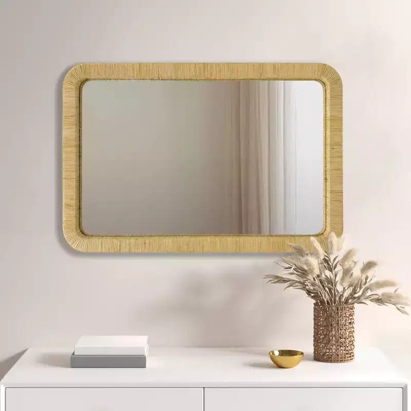 Specchio da parete rettangolare in rattan naturale Nova
