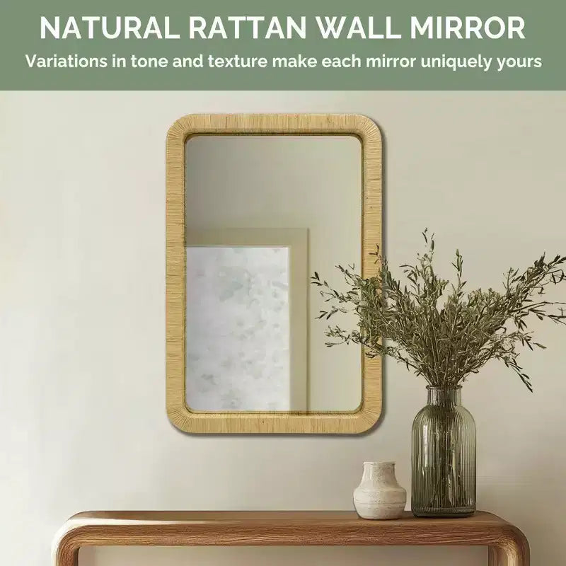 Specchio da parete rettangolare in rattan naturale Nova