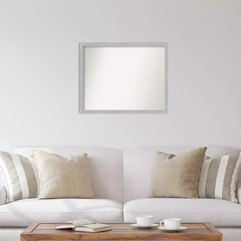 Specchio da parete stretto Grace con finitura nichel spazzolato da 30 x 24 pollici senza smussatura, cornice moderna rettangolare in polistirene