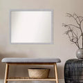 Specchio da parete stretto Grace con finitura nichel spazzolato da 30 x 24 pollici senza smussatura, cornice moderna rettangolare in polistirene