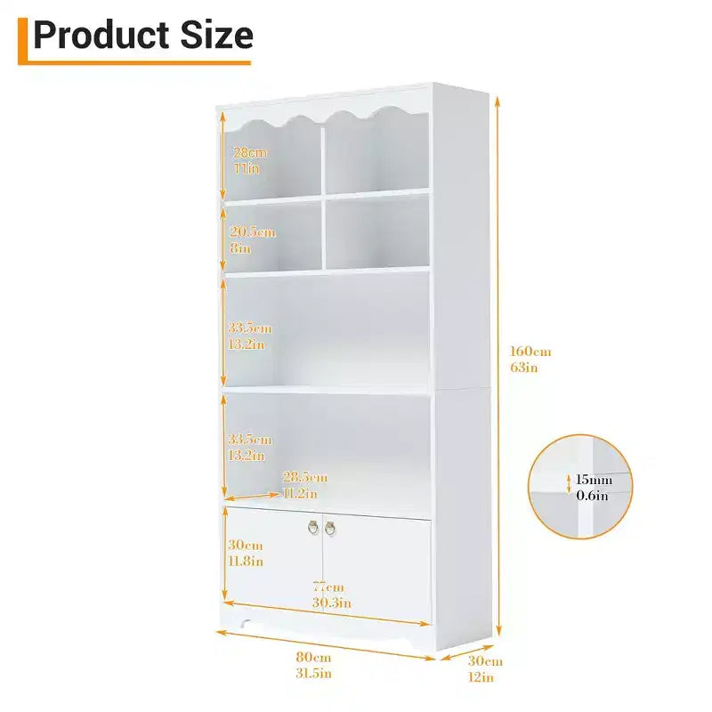 Libreria a 5 Ripiani con Mobiletto, Scaffale Autoportante Alto 160 cm, Libreria Moderna Autoportante in Legno, Scaffale Aperto per Esposizione e Contenimento, Bianco
