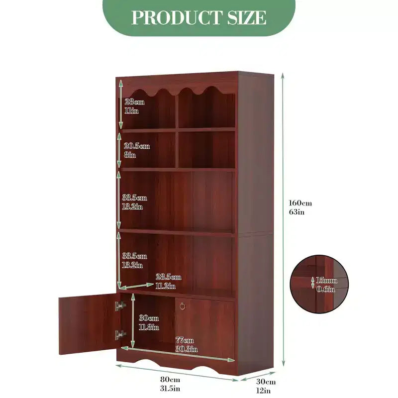 Libreria a 5 Ripiani con Mobiletto, Scaffale Autoportante Alto 160 cm, Libreria Moderna Autoportante in Legno, Scaffale Aperto per Esposizione e Contenimento, Bianco