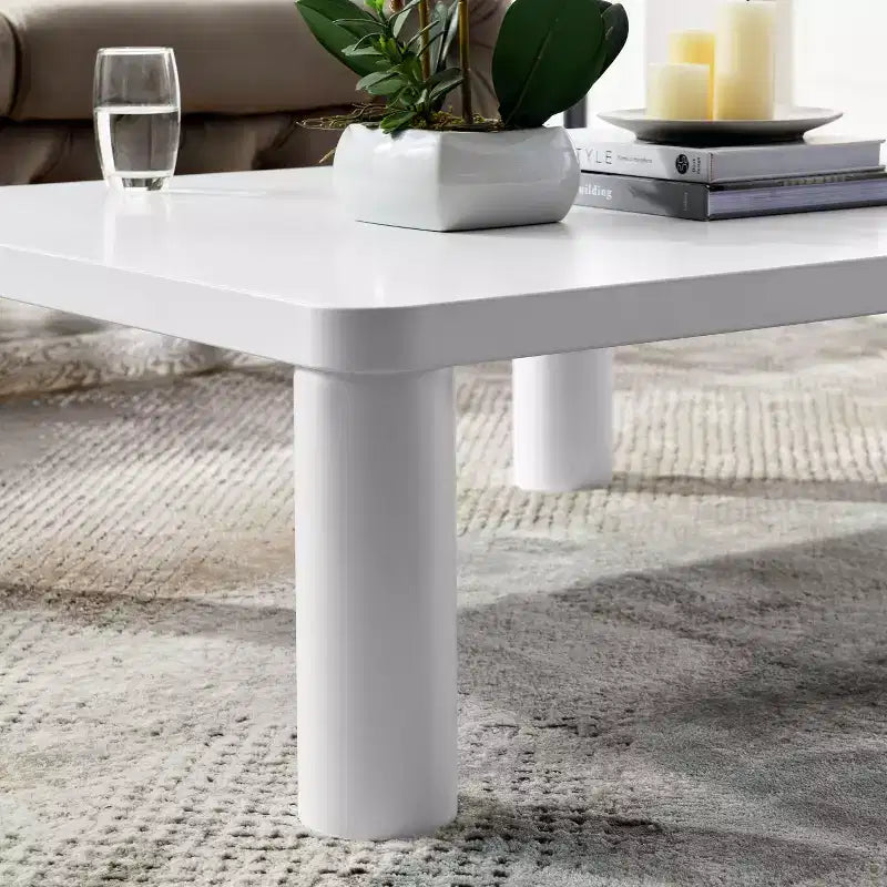 Tavolino da caffè quadrato moderno con angoli arrotondati, tavolino da caffè in MDF bianco crema, tavolino da centro facile da montare per soggiorno, tavolino robusto per divano per casa