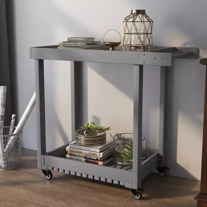 Carrello di servizio multiuso con ruote e ripiani rialzati, carrello da esterno a 2 ripiani per casa, ufficio, barbecue in patio, grigliate in giardino, capacità 227 kg
