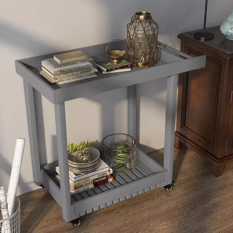 Carrello di servizio multiuso con ruote e ripiani rialzati, carrello da esterno a 2 ripiani per casa, ufficio, barbecue in patio, grigliate in giardino, capacità 227 kg