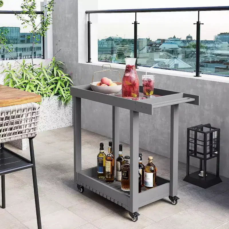 Carrello di servizio multiuso con ruote e ripiani rialzati, carrello da esterno a 2 ripiani per casa, ufficio, barbecue in patio, grigliate in giardino, capacità 227 kg