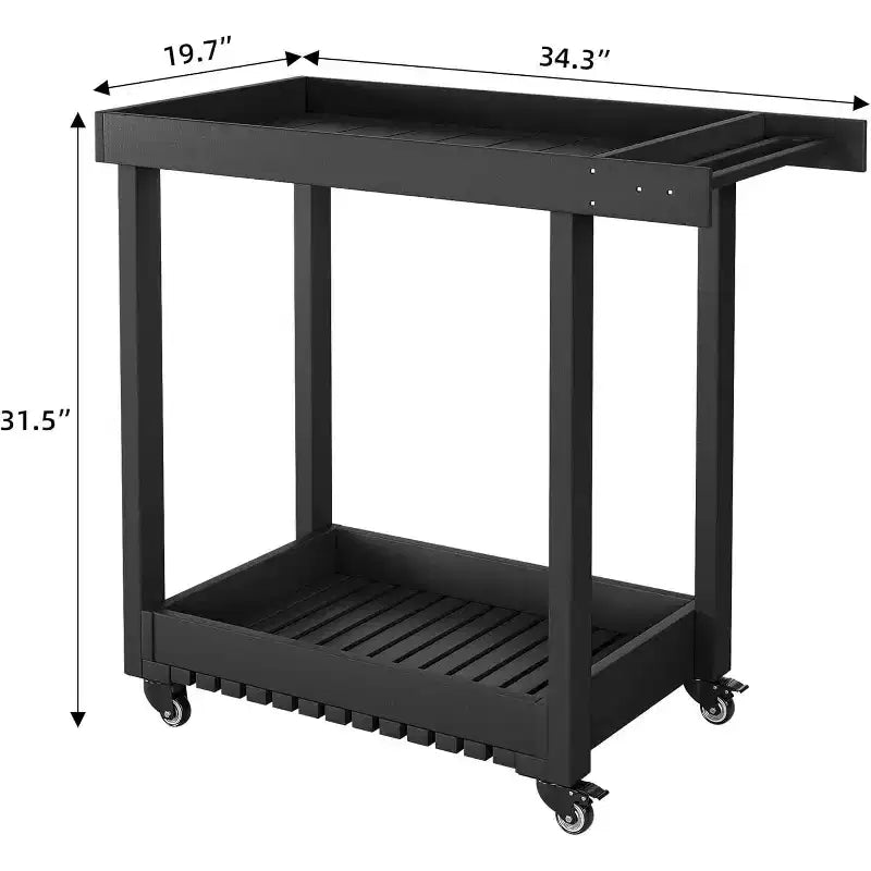 Carrello di servizio multiuso con ruote e ripiani rialzati, carrello da esterno a 2 ripiani per casa, ufficio, barbecue in patio, grigliate in giardino, capacità 227 kg