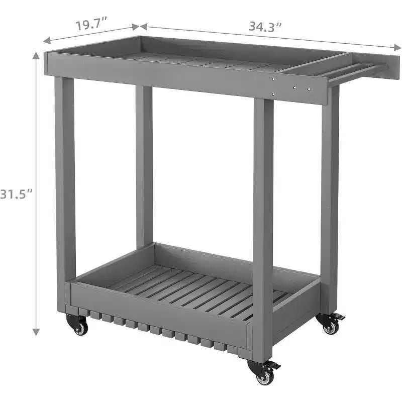 Carrello di servizio multiuso con ruote e ripiani rialzati, carrello da esterno a 2 ripiani per casa, ufficio, barbecue in patio, grigliate in giardino, capacità 227 kg