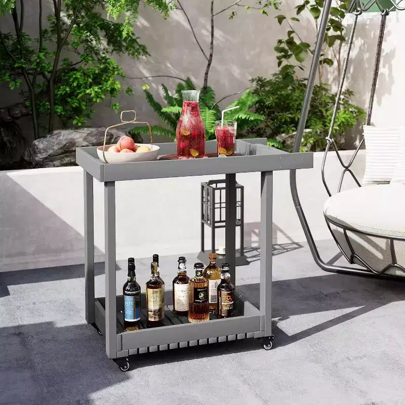 Carrello di servizio multiuso con ruote e ripiani rialzati, carrello da esterno a 2 ripiani per casa, ufficio, barbecue in patio, grigliate in giardino, capacità 227 kg