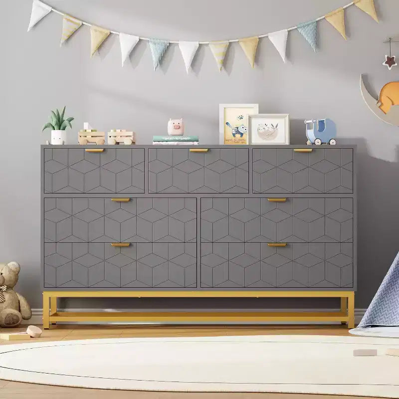 Cassettiera a 7 cassetti da 53.5, con gambe in metallo, organizer moderno per camera da letto, soggiorno, ingresso
