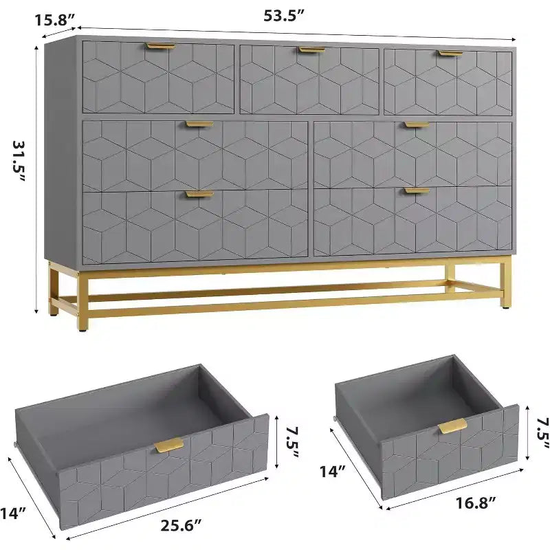 Cassettiera a 7 cassetti da 53.5, con gambe in metallo, organizer moderno per camera da letto, soggiorno, ingresso