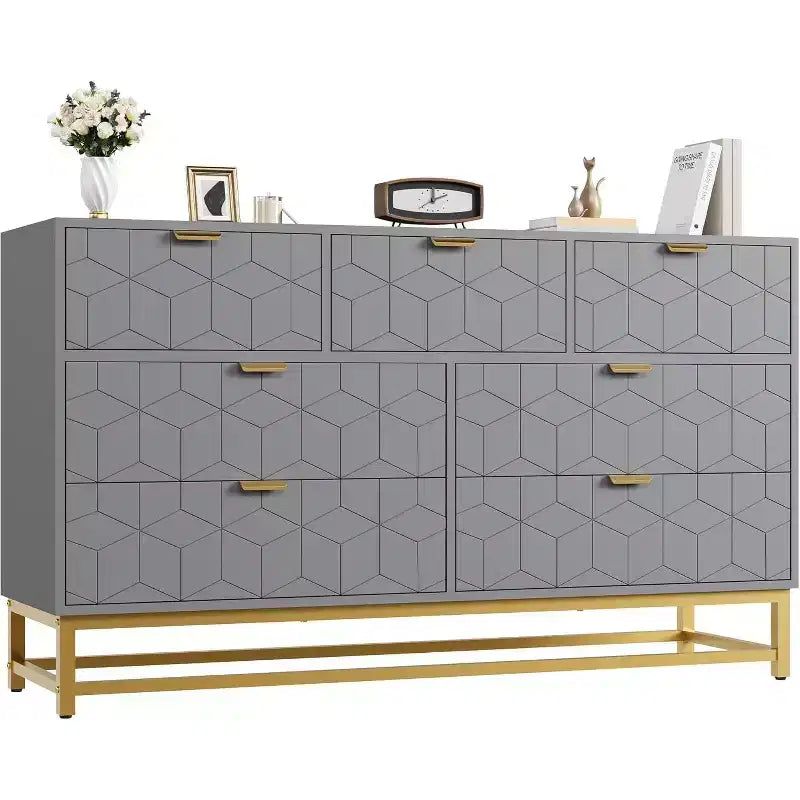 Cassettiera a 7 cassetti da 53.5, con gambe in metallo, organizer moderno per camera da letto, soggiorno, ingresso
