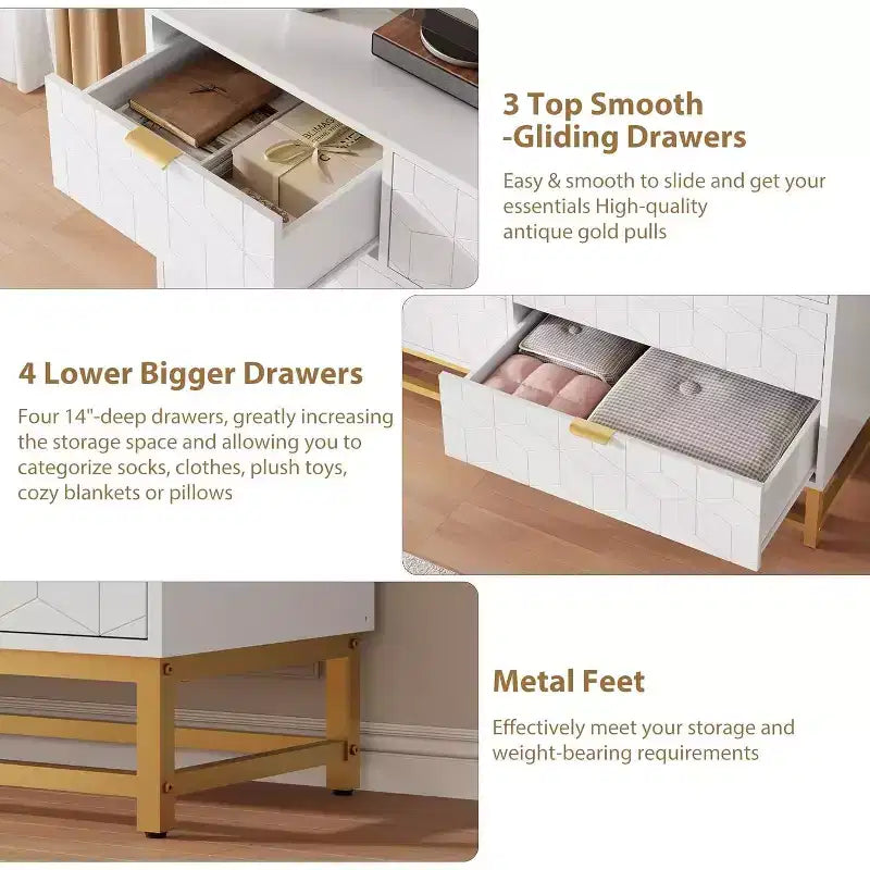 Cassettiera a 7 cassetti da 53.5, con gambe in metallo, organizer moderno per camera da letto, soggiorno, ingresso