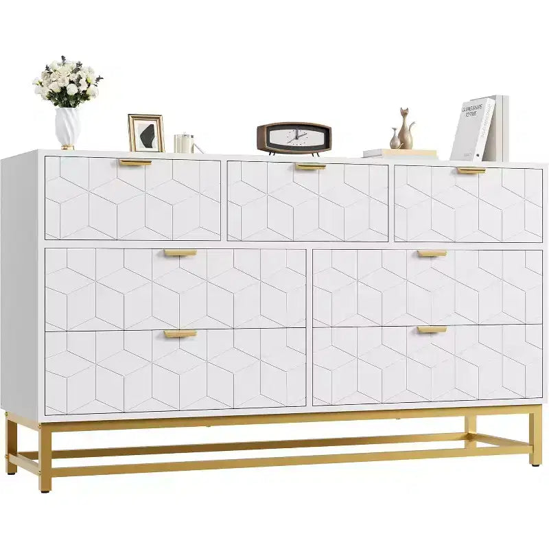 Cassettiera a 7 cassetti da 53.5, con gambe in metallo, organizer moderno per camera da letto, soggiorno, ingresso