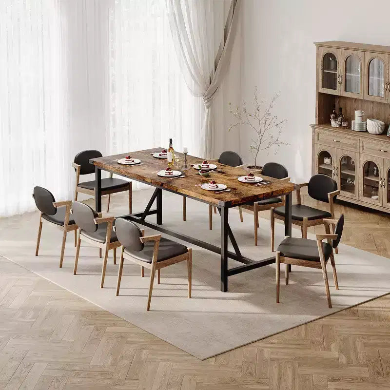 Tavolo da Pranzo per 6-8, Tavolo da Cucina Robusto da 70,87 pollici, Tavolo da Pranzo Rettangolare in Stile Fattoria con Gambe in Metallo Resistenti, per Famiglie Numerose, Appartamento, Angolo Cottura