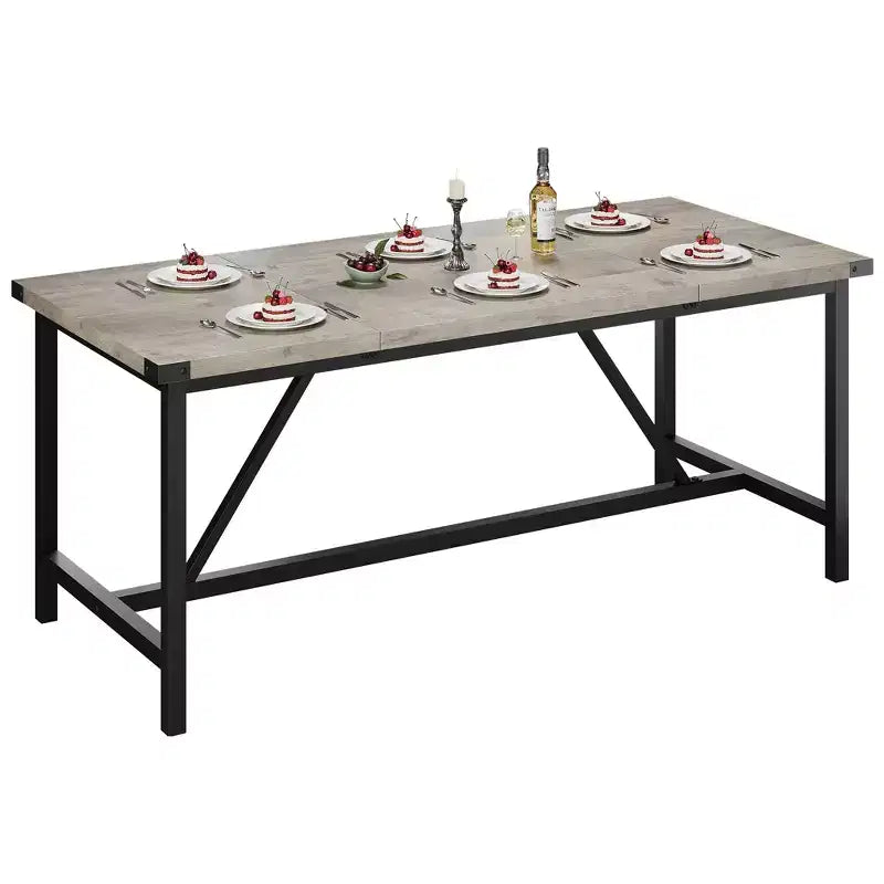 Tavolo da Pranzo per 6-8, Tavolo da Cucina Robusto da 70,87 pollici, Tavolo da Pranzo Rettangolare in Stile Fattoria con Gambe in Metallo Resistenti, per Famiglie Numerose, Appartamento, Angolo Cottura
