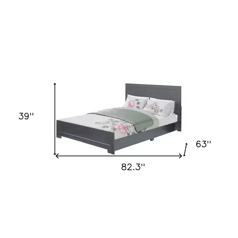 Struttura Letto Matrimoniale Queen in Legno con Pannelli Intarsiati Grigi