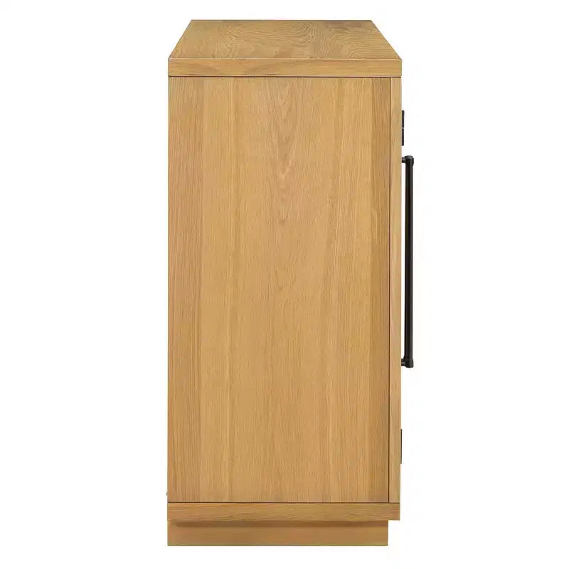 Credenza a 4 ante con ampio spazio contenitivo, ante in vetro e ripiani regolabili per sala da pranzo e soggiorno, legno naturale