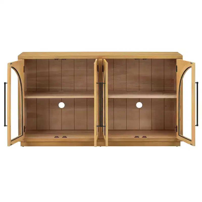 Credenza a 4 ante con ampio spazio contenitivo, ante in vetro e ripiani regolabili per sala da pranzo e soggiorno, legno naturale