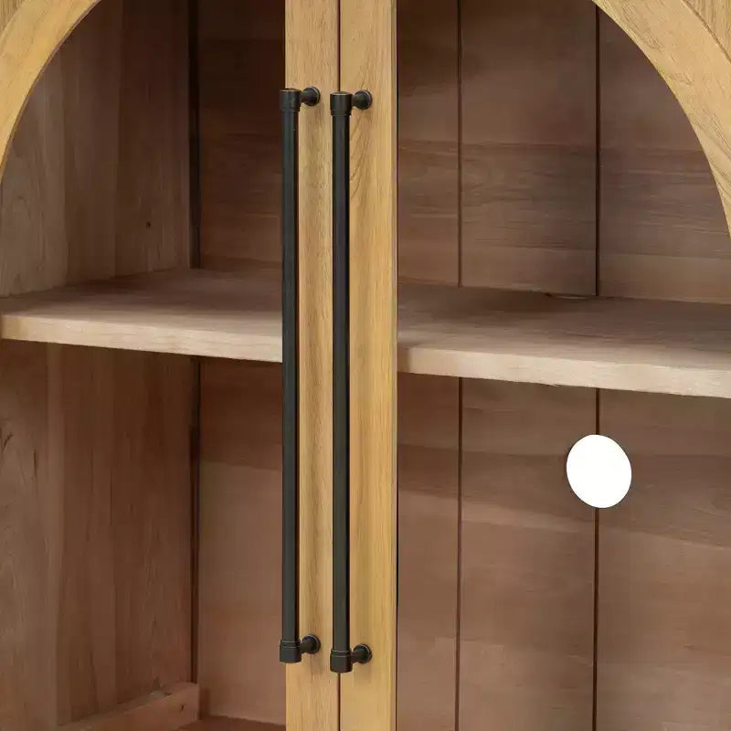 Credenza a 4 ante con ampio spazio contenitivo, ante in vetro e ripiani regolabili per sala da pranzo e soggiorno, legno naturale
