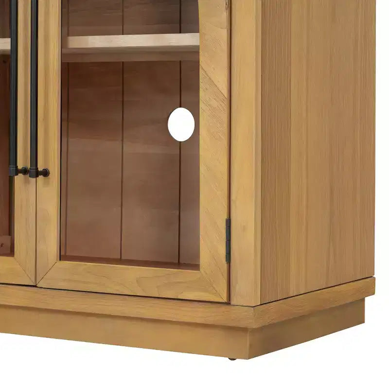 Credenza a 4 ante con ampio spazio contenitivo, ante in vetro e ripiani regolabili per sala da pranzo e soggiorno, legno naturale