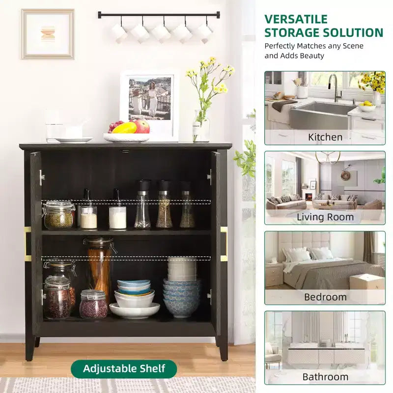 Credenza con Mobile Contenitore, Mobile Contenitore Moderno con Ripiani Regolabili, Tavolo Consolle per Cucina Sala da Pranzo Ingresso, Nero