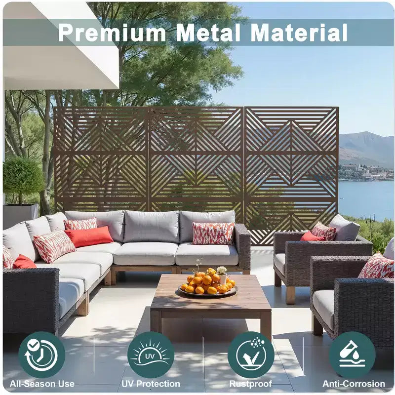 Pannello divisorio in acciaio zincato per interni ed esterni, divisorio decorativo autoportante per balcone e giardino, 1 pezzo