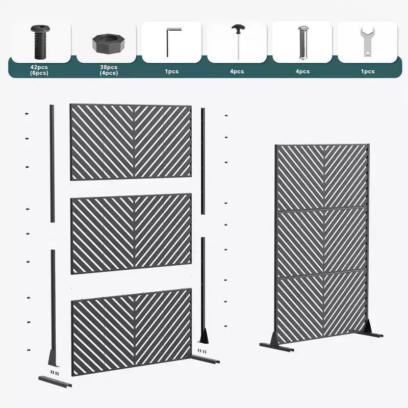 Pannello divisorio in acciaio zincato per interni ed esterni, divisorio decorativo autoportante per balcone e giardino, 1 pezzo