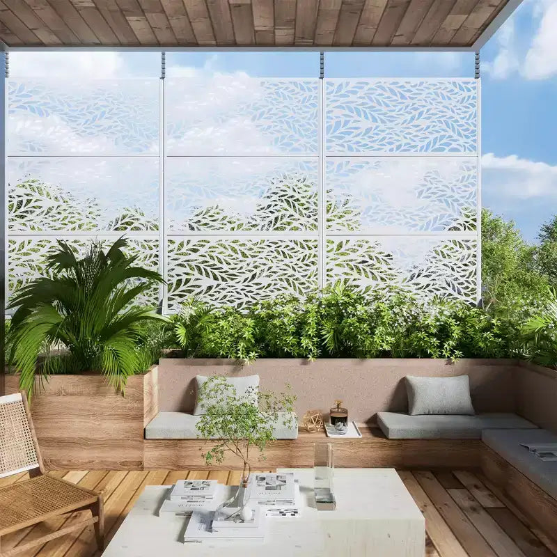 Pannello divisorio in acciaio zincato per interni ed esterni, divisorio decorativo autoportante per balcone e giardino, 1 pezzo