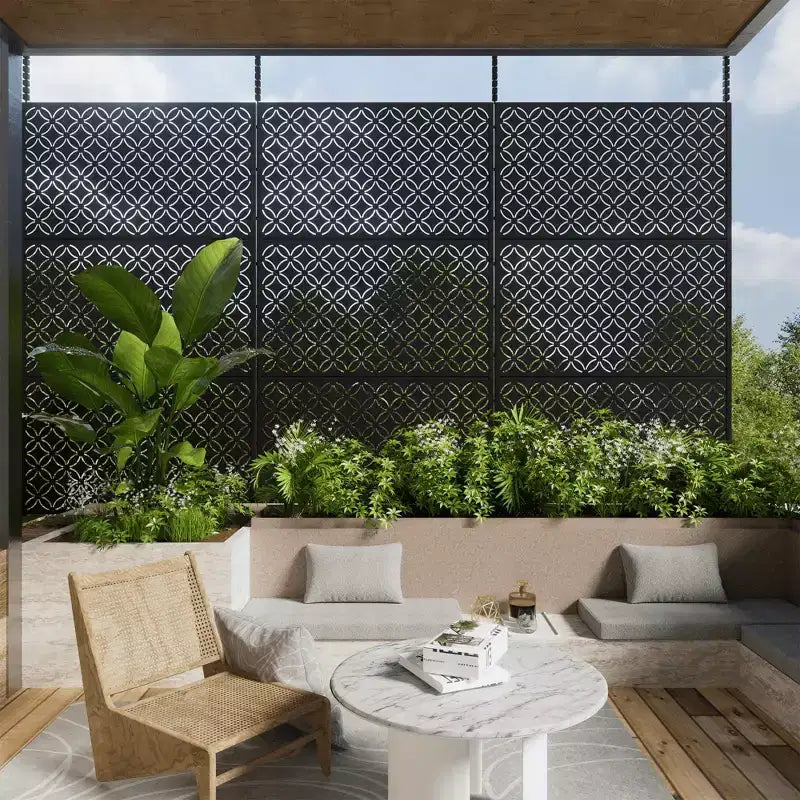 Pannello divisorio in acciaio zincato per interni ed esterni, divisorio decorativo autoportante per balcone e giardino, 1 pezzo