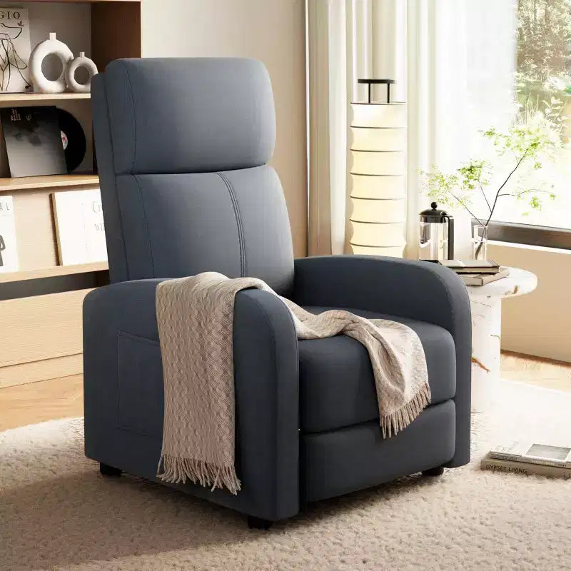 Poltrona Reclinabile Comoda per Adulti, Manuale Regolabile con Schienale Alto, Braccioli Ampi e Tasca Laterale per Soggiorno e Home Theater