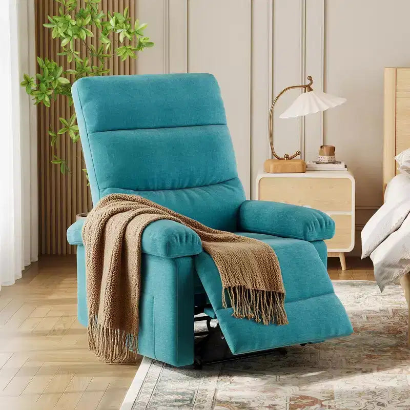 Poltrona reclinabile manuale in tessuto con tasca laterale, divano singolo regolabile con schienale ergonomico per la cameretta