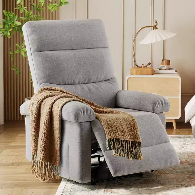 Poltrona reclinabile manuale in tessuto con tasca laterale, divano singolo regolabile con schienale ergonomico per la cameretta
