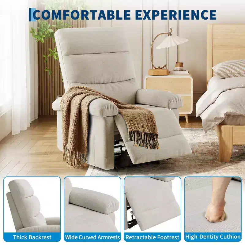 Poltrona reclinabile manuale in tessuto con tasca laterale, divano singolo regolabile con schienale ergonomico per la cameretta