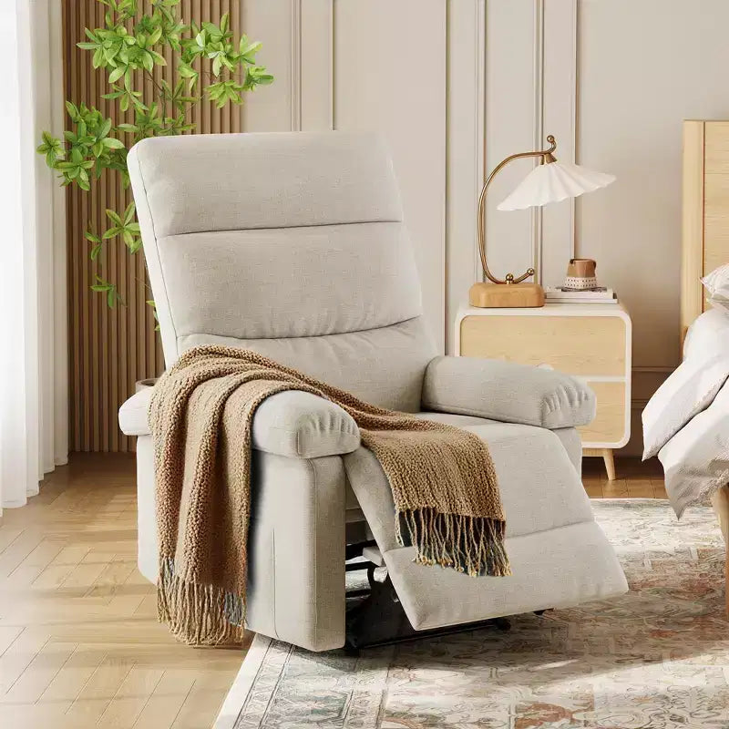 Poltrona reclinabile manuale in tessuto con tasca laterale, divano singolo regolabile con schienale ergonomico per la cameretta