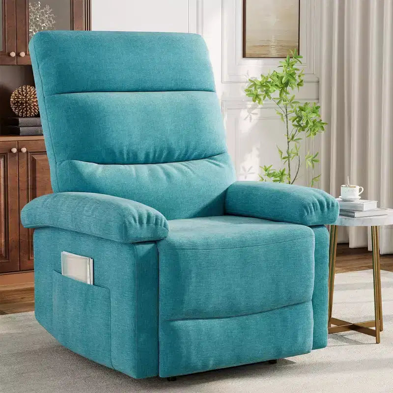Poltrona reclinabile manuale in tessuto con tasca laterale, divano singolo regolabile con schienale ergonomico per la cameretta