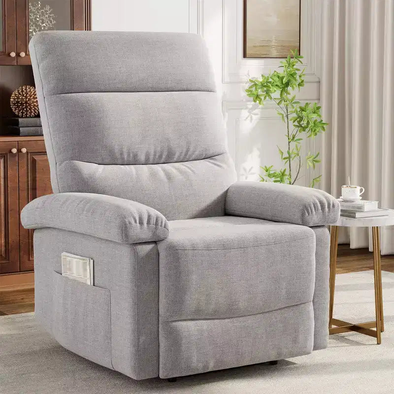 Poltrona reclinabile manuale in tessuto con tasca laterale, divano singolo regolabile con schienale ergonomico per la cameretta