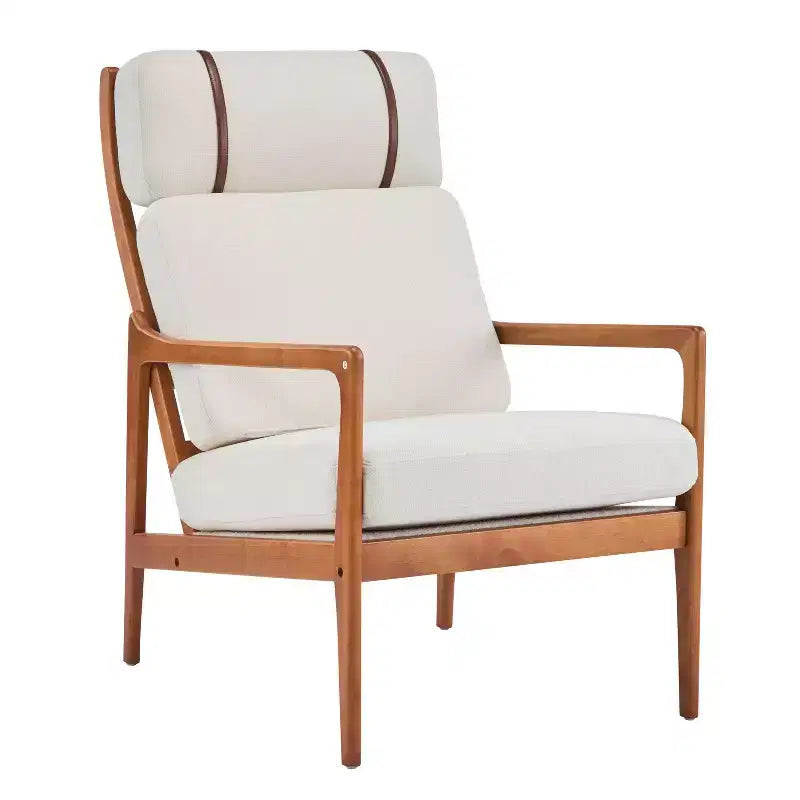 Poltrona d'Appoggio Mid-Century Modern con Struttura in Legno Massiccio e Cuscini Imbottiti, per Soggiorno o Angolo Lettura, Beige