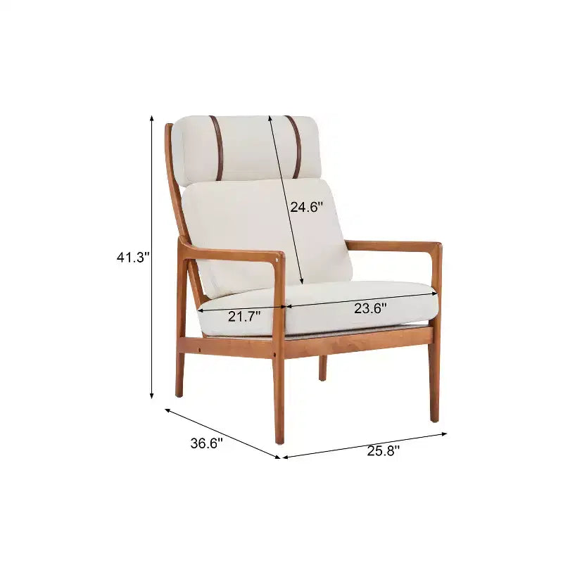 Poltrona d'Appoggio Mid-Century Modern con Struttura in Legno Massiccio e Cuscini Imbottiti, per Soggiorno o Angolo Lettura, Beige