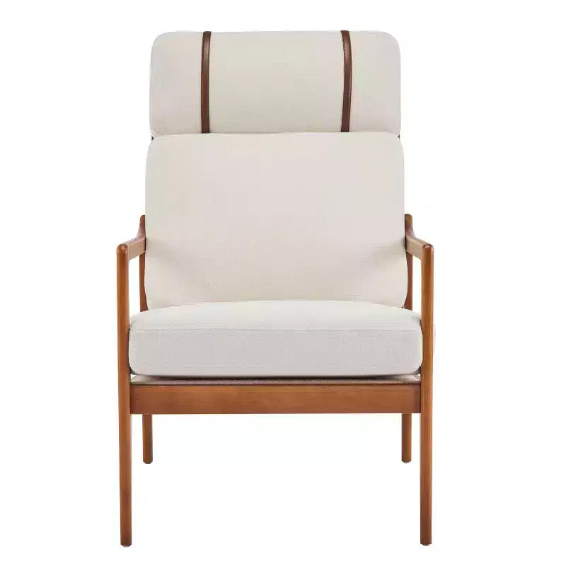 Poltrona d'Appoggio Mid-Century Modern con Struttura in Legno Massiccio e Cuscini Imbottiti, per Soggiorno o Angolo Lettura, Beige