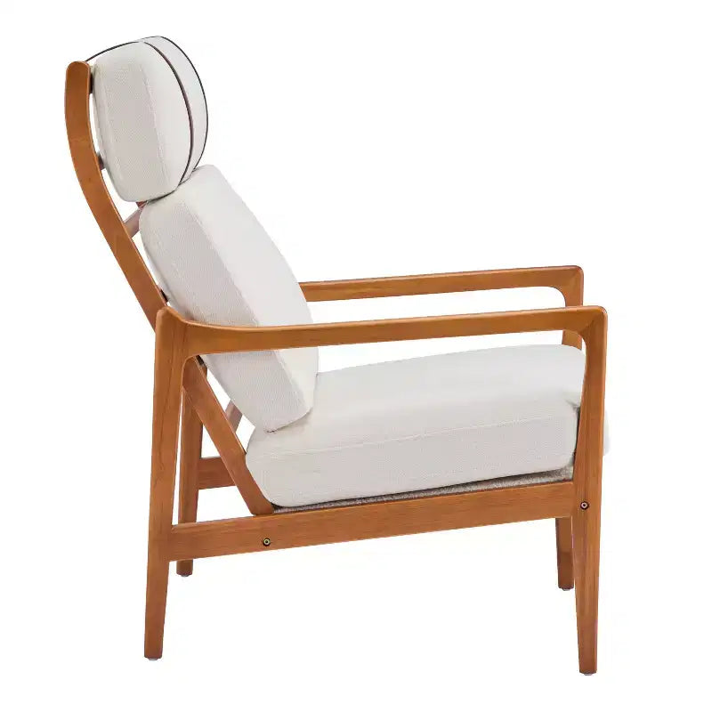 Poltrona d'Appoggio Mid-Century Modern con Struttura in Legno Massiccio e Cuscini Imbottiti, per Soggiorno o Angolo Lettura, Beige