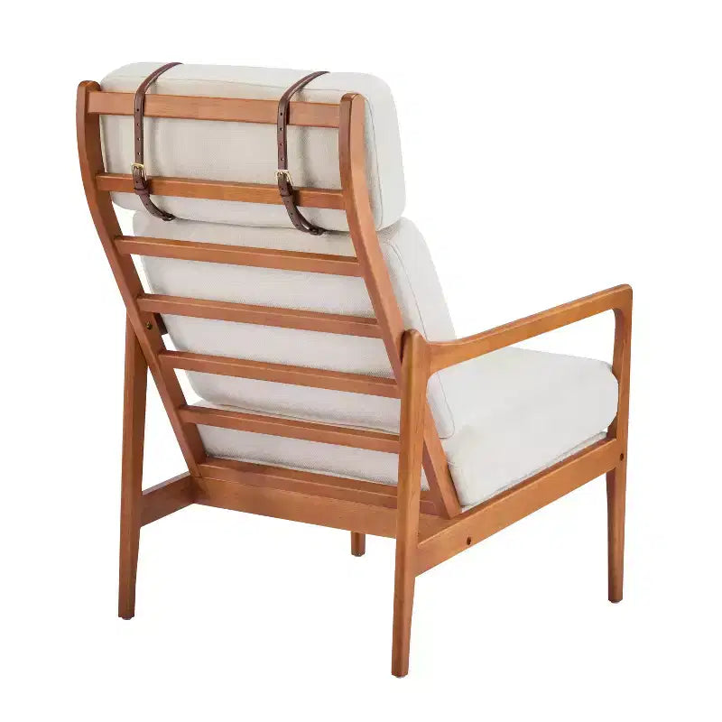 Poltrona d'Appoggio Mid-Century Modern con Struttura in Legno Massiccio e Cuscini Imbottiti, per Soggiorno o Angolo Lettura, Beige