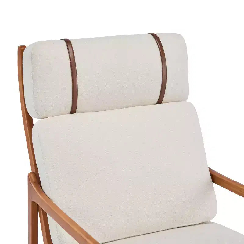 Poltrona d'Appoggio Mid-Century Modern con Struttura in Legno Massiccio e Cuscini Imbottiti, per Soggiorno o Angolo Lettura, Beige