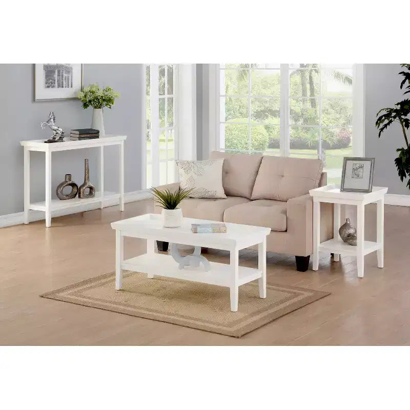 Tavolino da salotto rettangolare in legno bianco con piano, altezza 66 cm, 1 pezzo
