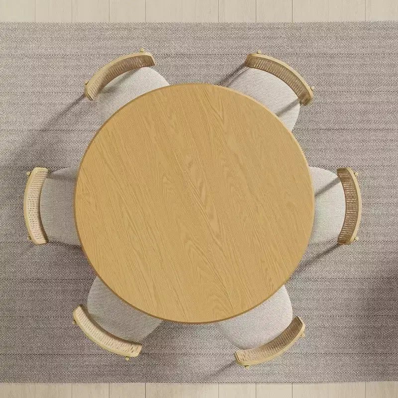 Tavolo da pranzo rotondo in legno da 52 pollici per 4-6 persone, piano con bordo a forma di arco e base affusolata testurizzata per soggiorno/sala da pranzo, naturale