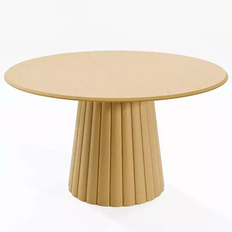 Tavolo da pranzo rotondo in legno da 52 pollici per 4-6 persone, piano con bordo a forma di arco e base affusolata testurizzata per soggiorno/sala da pranzo, naturale