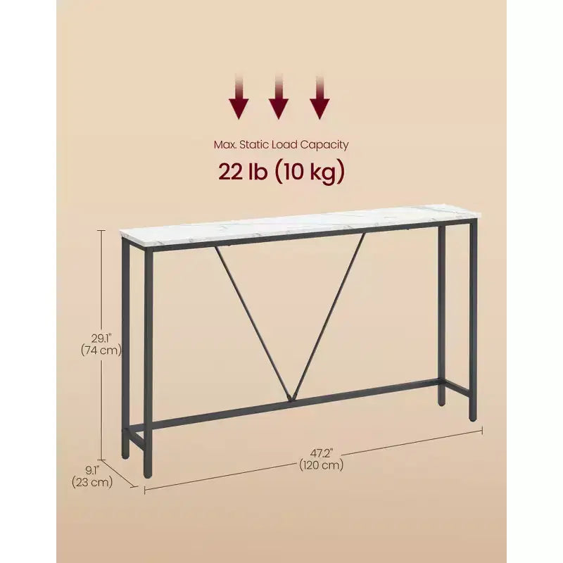 Tavolino Console Stretto con Telaio in Acciaio, Tavolo da Divano da 120 cm per Ingresso, Soggiorno, Camera da Letto, Design Industriale
