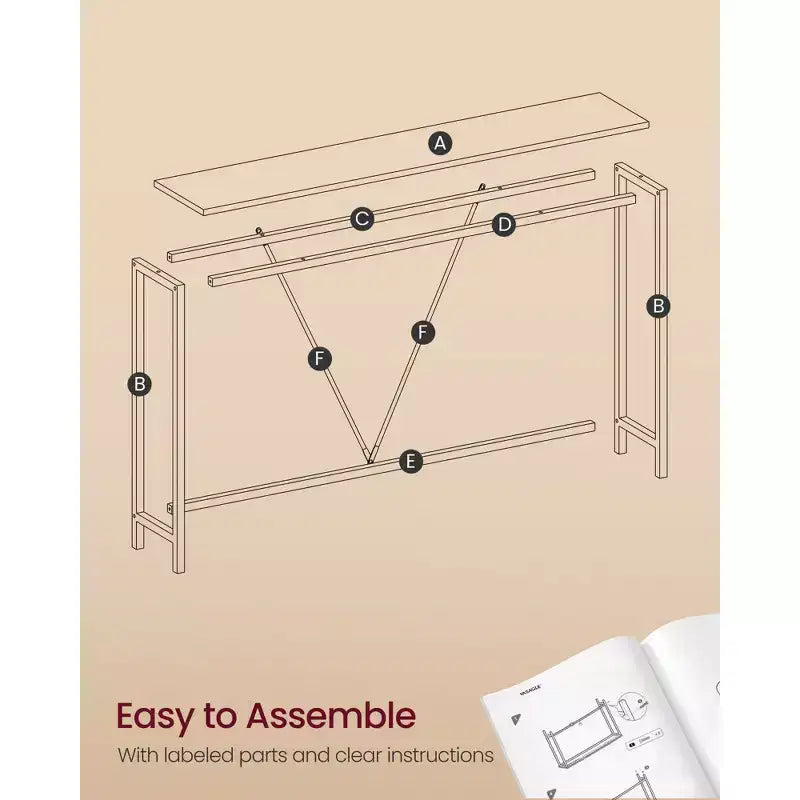 Tavolino Console Stretto con Telaio in Acciaio, Tavolo da Divano da 120 cm per Ingresso, Soggiorno, Camera da Letto, Design Industriale