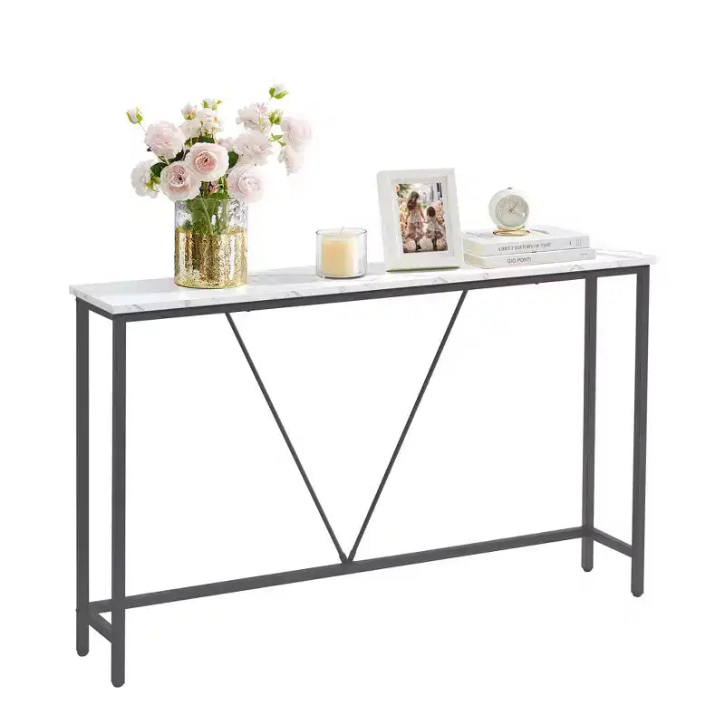 Tavolino Console Stretto con Telaio in Acciaio, Tavolo da Divano da 120 cm per Ingresso, Soggiorno, Camera da Letto, Design Industriale